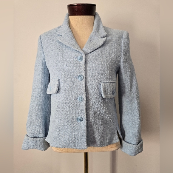 Zara Sky Blue Textured Weave Blazer Jacket. Size Small - Picture 3 of 15
